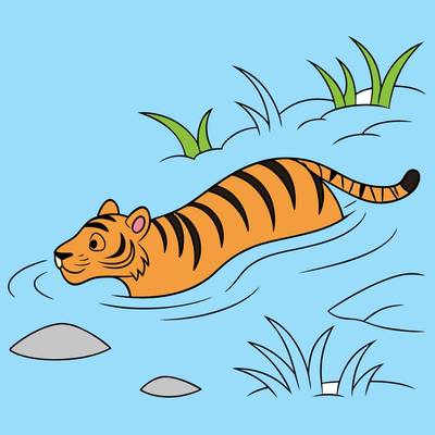 Ausgemalte Version: Einfacher Tiger im Fluss