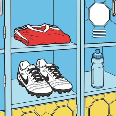 Version coloriée : Crampons de football sur une étagère