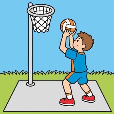 Version coloriée : Scène simple de match de korfball