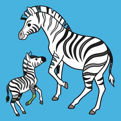 Ausgemalte Version: Zebra mit Fohlen und Muttertier