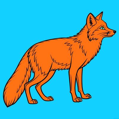Colored version: Realistic red fox in side view