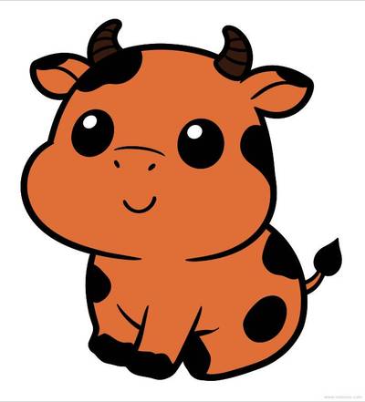 Ausgemalte Version: Einfache Kawaii-Kuh in Vorderansicht