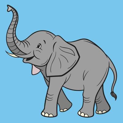 Ausgemalte Version: Elefantenbaby mit erhobenem Rüssel