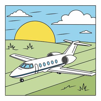 Väritetty versio: Yksityiskone kiitotiellä auringonlaskussa