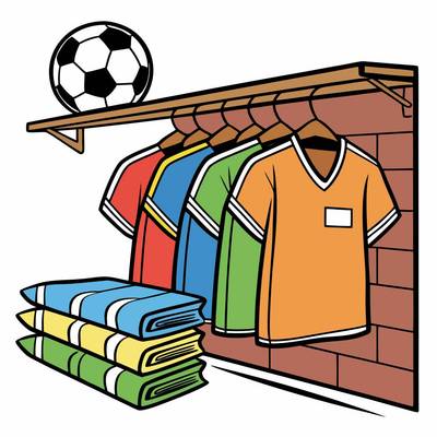 Version coloriée : Maillots de football et vêtements pliés
