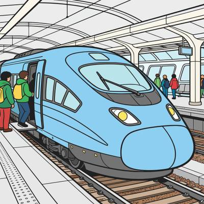 Versão colorida: Trem-bala com embarque na estação