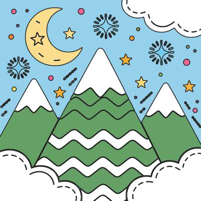 Colored version: Simple starry night over mountains