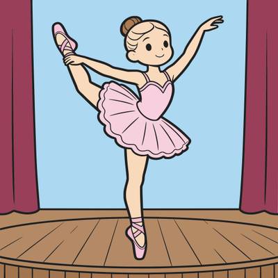 Version coloriée : Ballerine en tutu sur scène