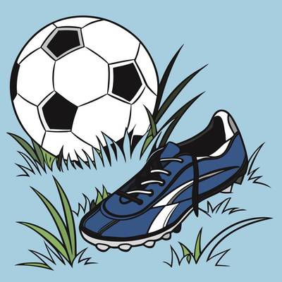 Version coloriée : Chaussure de foot et ballon dans l’herbe