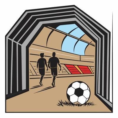 Version coloriée : Sortie du tunnel du stade avec ballon