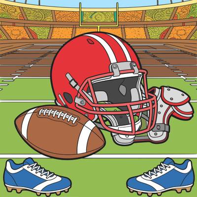 Version coloriée : Casque et équipement de football américain
