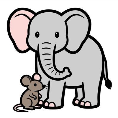 Ausgemalte Version: Elefant und Maus zusammen
