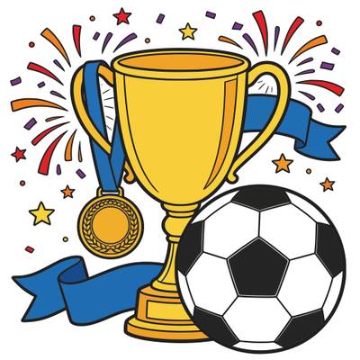 Version coloriée : Trophée de football avec médaille et ballon