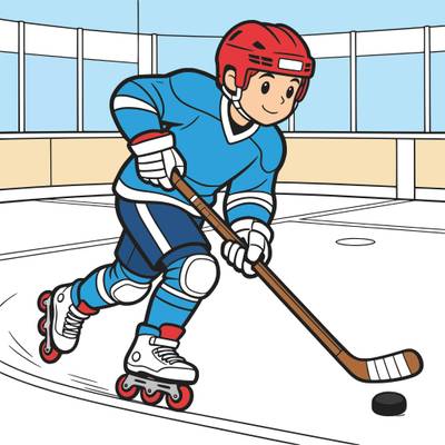 Version coloriée : Joueur de hockey sur rollers en match