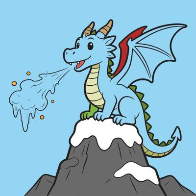 Ausgemalte Version: Eisdrache auf schneebedecktem Gipfel