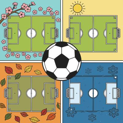 Version coloriée : Le football à travers les quatre saisons