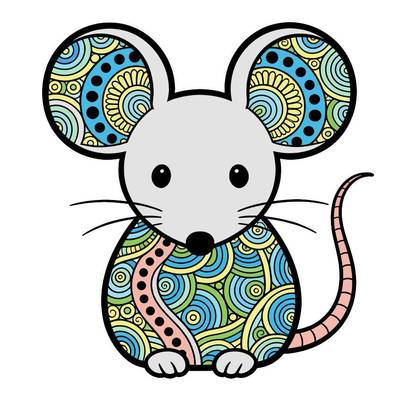 Ausgemalte Version: Zentangle-Maus in Vorderansicht
