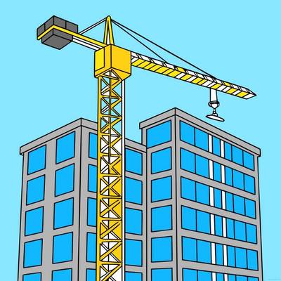 Ausgemalte Version: Einfacher Baukran am Hochhaus