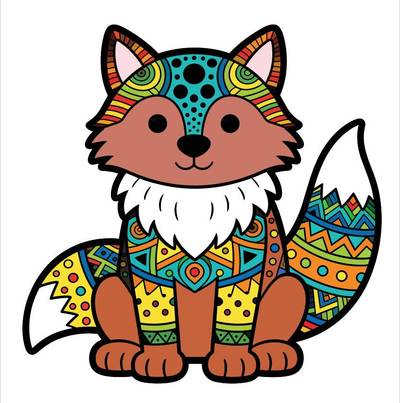 Ausgemalte Version: Einfaches Zentangle-Ausmalbild mit Wolf