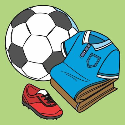 Version coloriée : Maillot, ballon et chaussure de football
