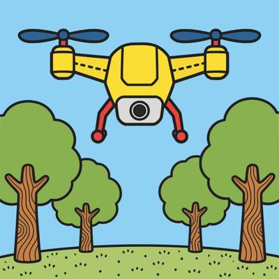Väritetty versio: Yksinkertainen drone puiden yllä
