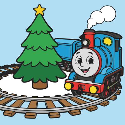 Versão colorida: Trem circulando a árvore de Natal