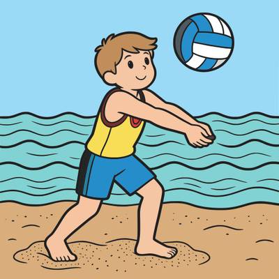 Version coloriée : Enfant jouant au volley-ball de plage