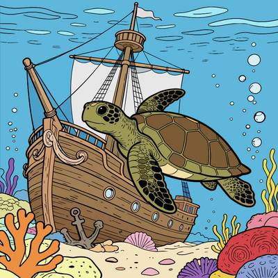 Ingekleurde versie: Zeepaddenpad bij een scheepswrak