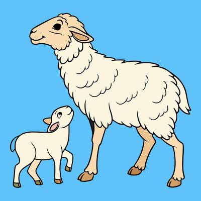 Väritetty versio: Yksinkertainen emolammas ja karitsa