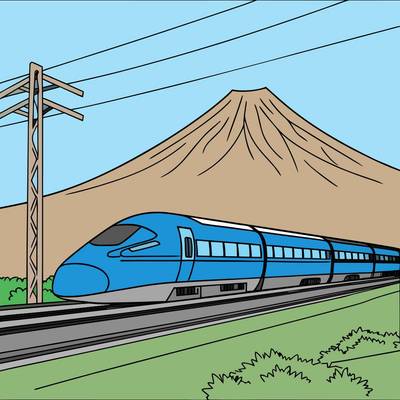 Versão colorida: Trem-bala com Monte Fuji