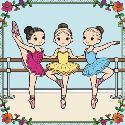 Version coloriée : Trois petites ballerines à la barre