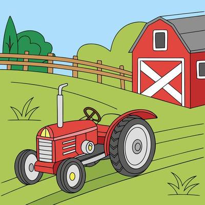 Fargelagt versjon: Enkel veterantraktor på gårdsvei