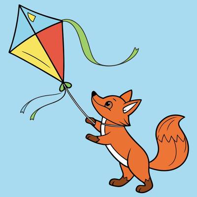 Ausgemalte Version: Fuchs mit fliegendem Drachen