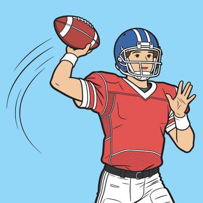 Version coloriée : Quarterback détaillé lançant le ballon