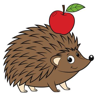 Ausgemalte Version: Igel mit Apfel auf den Stacheln
