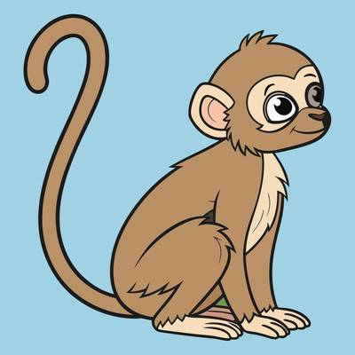 Ausgemalte Version: Kleines sitzendes Äffchen