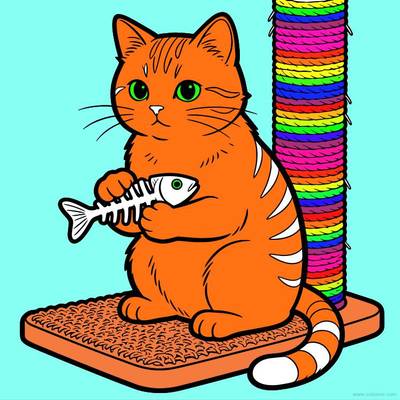 Version coloriée : Chat détaillé avec une arête de poisson