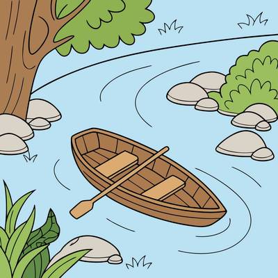 Versão colorida: Barco a remo flutuando no rio