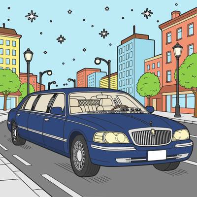 Ausgemalte Version: Detaillierte Limousine in der Stadt bei Nacht