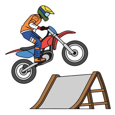 Versione colorata: Pilota su moto da cross in salto
