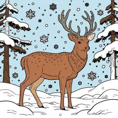 Versione colorata: Cervo nel bosco innevato