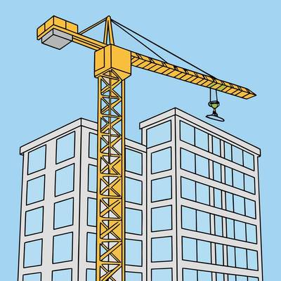 Ausgemalte Version: Einfacher Baukran am Hochhaus