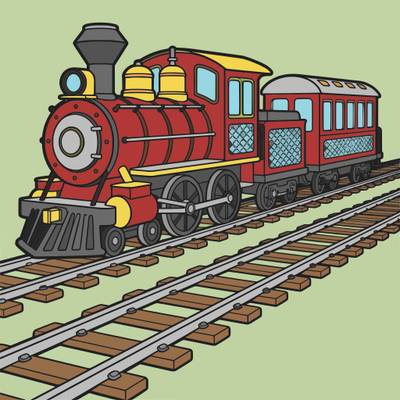 Versão colorida: Trem a vapor detalhado nos trilhos