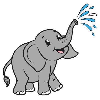 Ausgemalte Version: Elefant spritzt Wasser