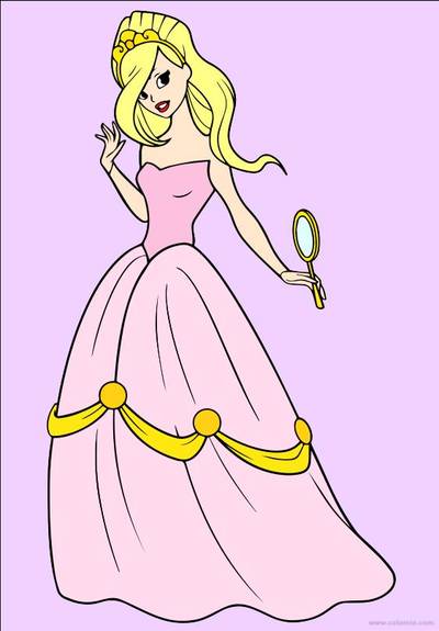 Ausgemalte Version: Prinzessin mit Handspiegel