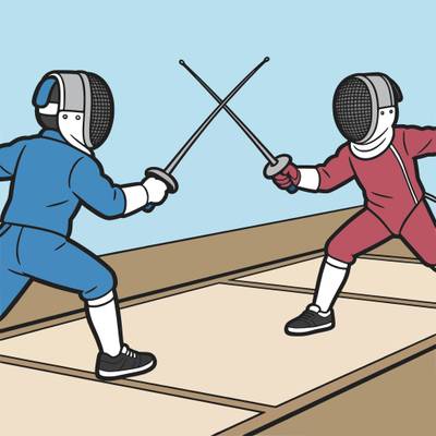 Version coloriée : Duel d’escrime sur la piste