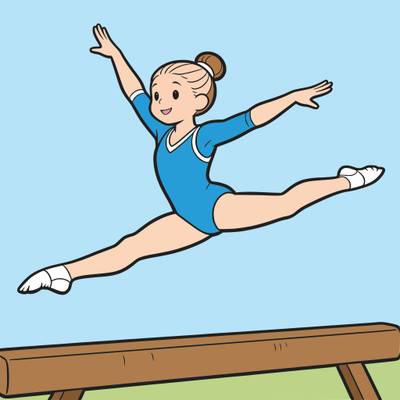 Version coloriée : Gymnaste en grand écart sur poutre