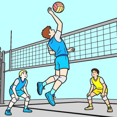 Version coloriée : Smash au volley-ball au filet