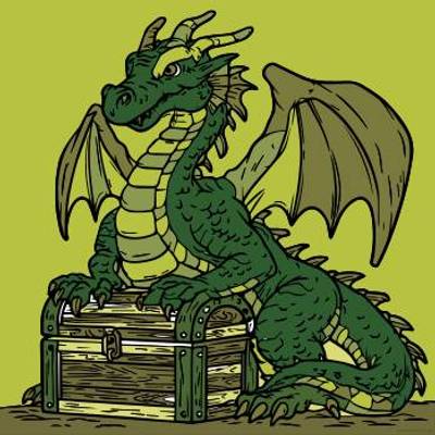 Ausgemalte Version: Drache mit Schatzkiste