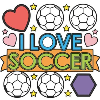 Ausgemalte Version: „Ich liebe Fußball“-Banner mit Fußbällen